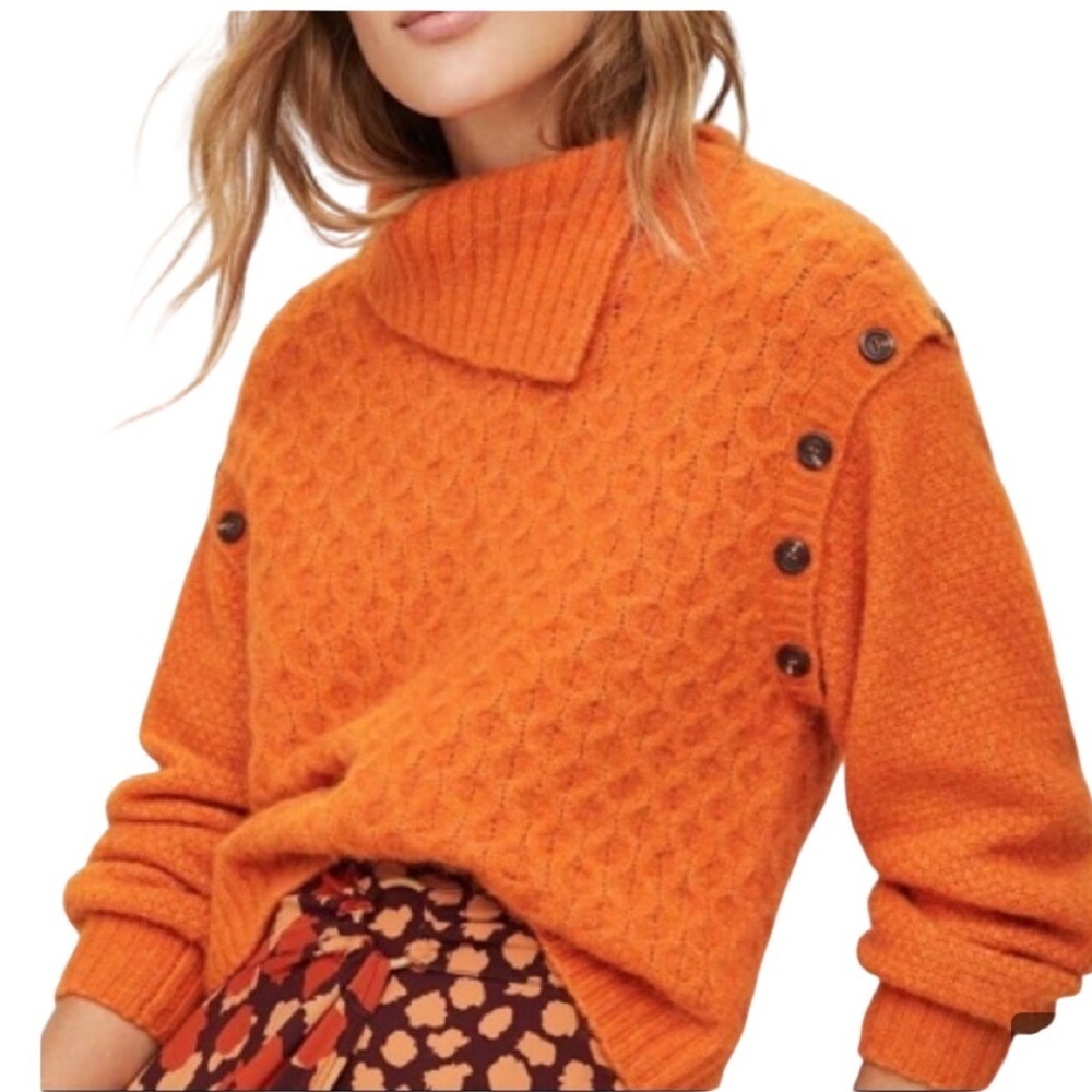Anthropologie Nadia Sweater S Alpaca Wool Blend Button Shoulder Cottagecore